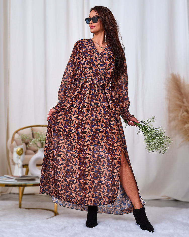 Жіноча максі-сукня Royalfashion Camel з візерунком